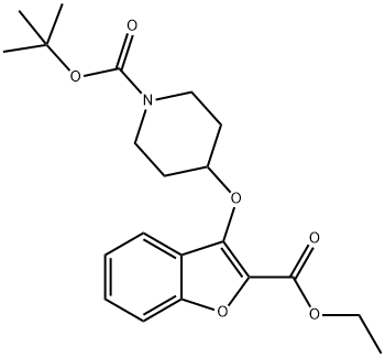 1-Piperidinecarboxylic acid, 4-[[2-(ethoxycarbonyl)-3-benzofuranyl]oxy]-, 1,1-dimethylethyl ester Structure