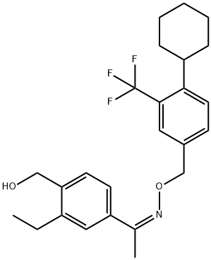 Ethanone, 1-[3-ethyl-4-(hydroxymethyl)phenyl]-, O-[[4-cyclohexyl-3-(trifluoromethyl)phenyl]methyl]oxime, (1Z)- Structure