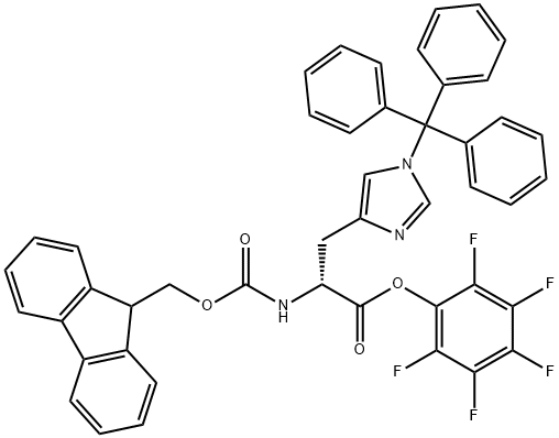 (2,3,4,5,6-pentafluorophenyl) (2R)-2-(9H-fluoren-9-ylmethoxycarbonylamino)-3-(1-tritylimidazol-4-yl)propanoate 구조식 이미지