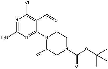 1-Piperazinecarboxylic acid, 4-(2-amino-6-chloro-5-formyl-4-pyrimidinyl)-3-methyl-, 1,1-dimethylethyl ester, (3S)- 구조식 이미지