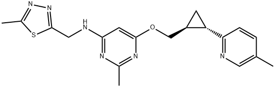 4-Pyrimidinamine, 2-methyl-6-[[(1S,2S)-2-(5-methyl-2-pyridinyl)cyclopropyl]methoxy]-N-[(5-methyl-1,3,4-thiadiazol-2-yl)methyl]- 구조식 이미지