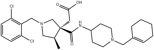 3-Pyrrolidineacetic acid, 3-[[[1-(1-cyclohexen-1-ylmethyl)-4-piperidinyl]amino]carbonyl]-1-[(2,6-dichlorophenyl)methyl]-4-methyl-, (3S,4R)- Structure