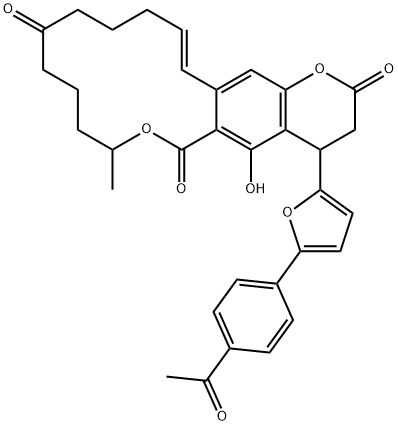 4-(5-(4-acetylphenyl)furan-2-yl)-5-hydroxy-8-methyl-3,4,8,9,10,11,14,15-octahydro-[1]oxacyclotetradecino[3,4-g]chromene-2,6,12(13H)-trione Structure