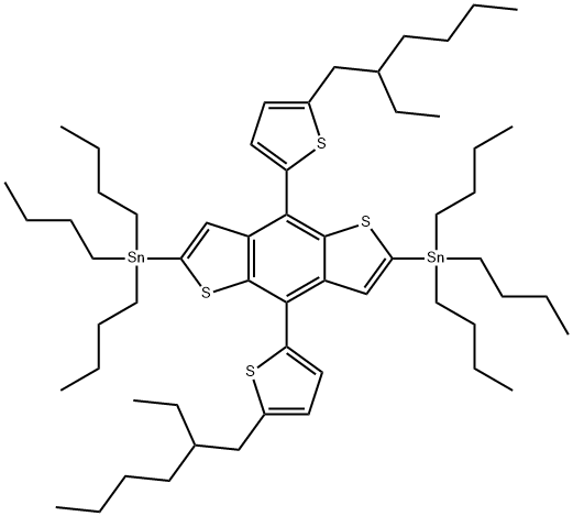 Stannane, 1,1'-[4,8-bis[5-(2-ethylhexyl)-2-thienyl]benzo[1,2-b:4,5-b']dithiophene-2,6-diyl]bis[1,1,1-tributyl- 구조식 이미지