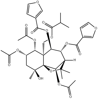 3-Furancarboxylic acid, 3,3'-[(3R,4R,5R,5aS,6R,7S,9S,9aS,10R)-6,7,10-tris(acetyloxy)octahydro-9-hydroxy-2,2,9-trimethyl-5a-[(2-methyl-1-oxopropoxy)methyl]-2H-3,9a-methano-1-benzoxepin-4,5-diyl] ester Structure