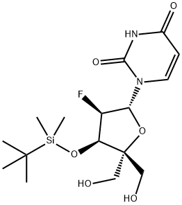 Uridine, 2'-deoxy-3'-O-[(1,1-dimethylethyl)dimethylsilyl]-2'-fluoro-4'-C-(hydroxymethyl)- Structure