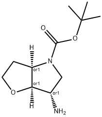 Racemic-(3aR,6S,6aR)-tert-butyl 6-aminotetrahydro-2H-furo[3,2-b]pyrrole-4(5H)-carboxylate 구조식 이미지