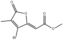 Acetic acid, 2-(3-bromo-4-methyl-5-oxo-2(5H)-furanylidene)-, methyl ester, (2Z)- Structure