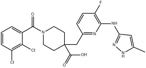 4-Piperidinecarboxylic acid, 1-(2,3-dichlorobenzoyl)-4-[[5-fluoro-6-[(5-methyl-1H-pyrazol-3-yl)amino]-2-pyridinyl]methyl]- Structure