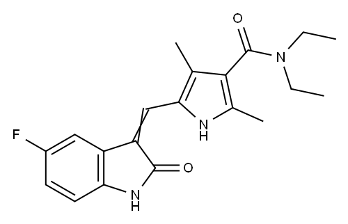 1H-Pyrrole-3-carboxamide, N,N-diethyl-5-[(5-fluoro-1,2-dihydro-2-oxo-3H-indol-3-ylidene)methyl]-2,4-dimethyl- Structure