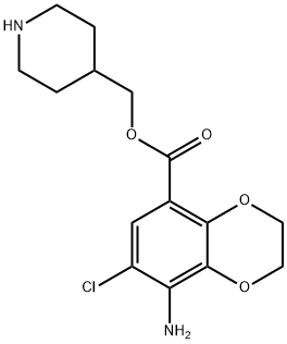 1,4-Benzodioxin-5-carboxylic acid, 8-amino-7-chloro-2,3-dihydro-, 4-piperidinylmethyl ester 구조식 이미지