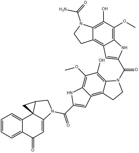 2-(PDE-I-이량체)-1,2,9,9a-테트라히드로시클로프로파(c)벤즈(e)인돌-4-온 구조식 이미지