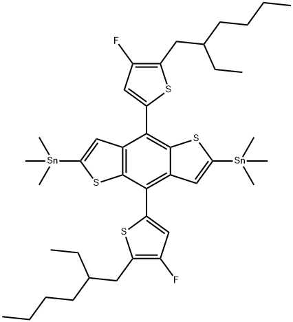 IN1771,(4,8-Bis(5-(2-ethylhexyl)-4-fluorothiophen-2-yl)benzo[1,2-b:4,5-b']dithiophene-2,6-diyl)bis(trimethylstannane) 구조식 이미지