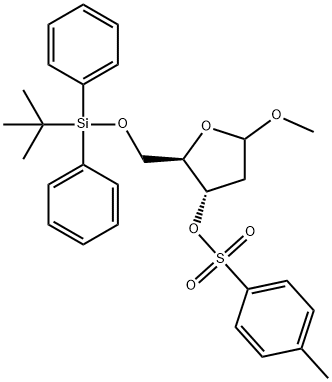 Methyl 5-O-tert-butyldiphenylsilyl-2-deoxy-3-O-(4-Methylbenzenesulfonyl)-D-erythro-pentofuranoside Structure