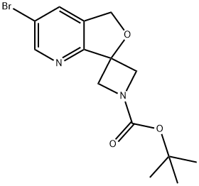 Spiro[azetidine-3,7'(5'H)-furo[3,4-b]pyridine]-1-carboxylic acid, 3'-bromo-, 1,1-dimethylethyl ester 구조식 이미지