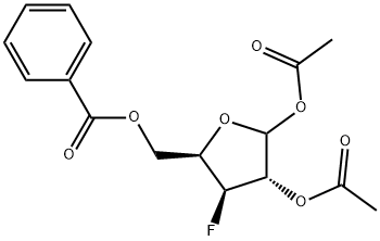 1,2-Di-O-acetyl-5-O-benzoyl-3-deoxy-3-fluoro-D-xylofuranose 구조식 이미지