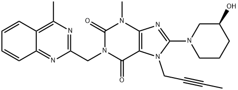 1H-Purine-2,6-dione, 7-(2-butyn-1-yl)-3,7-dihydro-8-[(3S)-3-hydroxy-1-piperidinyl]-3-methyl-1-[(4-methyl-2-quinazolinyl)methyl]- 구조식 이미지