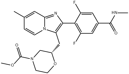 4-Morpholinecarboxylic acid, 2-[[2-[2,6-difluoro-4-[(methylamino)carbonyl]phenyl]-7-methylimidazo[1,2-a]pyridin-3-yl]methyl]-, methyl ester, (2S)- Structure