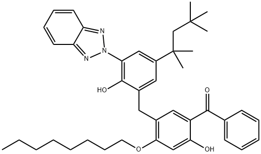 Methanone, [5-[[3-(2H-benzotriazol-2-yl)-2-hydroxy-5-(1,1,3,3-tetramethylbutyl)phenyl]methyl]-2-hydroxy-4-(octyloxy)phenyl)phenyl- 구조식 이미지