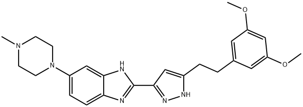 1H-Benzimidazole, 2-[5-[2-(3,5-dimethoxyphenyl)ethyl]-1H-pyrazol-3-yl]-6-(4-methyl-1-piperazinyl)- Structure