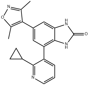 4-(2-Cyclopropylpyridin-3-yl)-6-(3,5-dimethylisoxazol-4-yl)-1H-benzo[d]imidazol-2(3H)-one 구조식 이미지