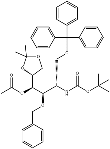D-Galactitol, 2-deoxy-2-(1,1-dimethylethoxy)carbonylamino-5,6-O-(1-methylethylidene)-3-O-(phenylmethyl)-1-O-(triphenylmethyl)-, 4-acetate 구조식 이미지