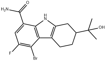 5-Bromo-6-fluoro-2,3,4,9-tetrahydro-2-(1-hydroxy-1-methylethyl)-1H-carbazole-8-carboxamide 구조식 이미지