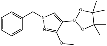1H-Pyrazole, 3-methoxy-1-(phenylmethyl)-4-(4,4,5,5-tetramethyl-1,3,2-dioxaborolan-2-yl)- Structure
