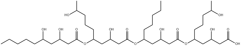 Decanoic acid, 5-[(3,5-dihydroxy-1-oxodecyl)oxy]-3,9-dihydroxy-, 1-[4-[[1-(3-carboxy-2-hydroxypropyl)-5-hydroxyhexyl]oxy]-2-hydroxy-4-oxobutyl]hexyl ester (9CI) 구조식 이미지