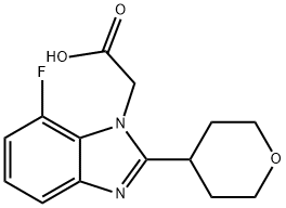 2-7-Fluoro-2-(tetrahydro-2H-pyran-4-yl)-1H-benzo[d]imidazol-1-ylacetic acid Structure