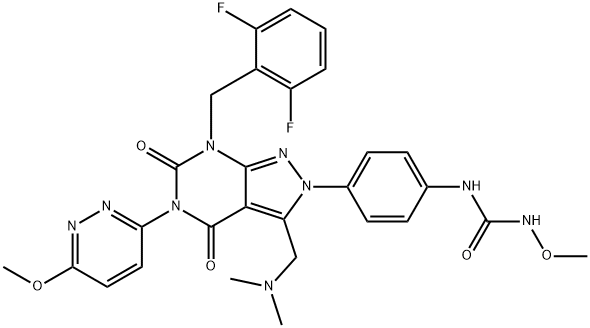 Urea, N-[4-[7-[(2,6-difluorophenyl)methyl]-3-[(dimethylamino)methyl]-4,5,6,7-tetrahydro-5-(6-methoxy-3-pyridazinyl)-4,6-dioxo-2H-pyrazolo[3,4-d]pyrimidin-2-yl]phenyl]-N'-methoxy- Structure