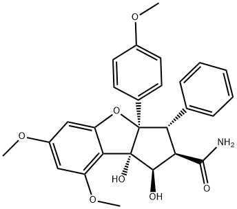 1H-Cyclopenta[b]benzofuran-2-carboxamide, 2,3,3a,8b-tetrahydro-1,8b-dihydroxy-6,8-dimethoxy-3a-(4-methoxyphenyl)-3-phenyl-, (1R,2R,3S,3aR,8bS)- Structure