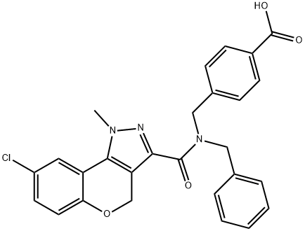 4-((N-benzyl-8-chloro-1-methyl-1,4-dihydrochromeno[4,3-c]pyrazole-3-carboxamido)methyl)benzoicacid Structure