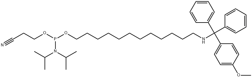 Phosphoramidous acid, N,N-bis(1-methylethyl)-, 2-cyanoethyl 12-[[(4-methoxyphenyl)diphenylmethyl]amino]dodecyl ester 구조식 이미지