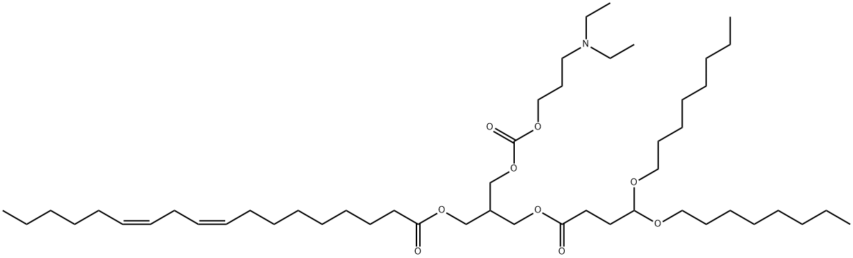 9,12-Octadecadienoic acid (9Z,12Z)-, 3-[4,4-bis(octyloxy)-1-oxobutoxy]-2-[[[[3-(diethylamino)propoxy]carbonyl]oxy]methyl]propyl ester Structure