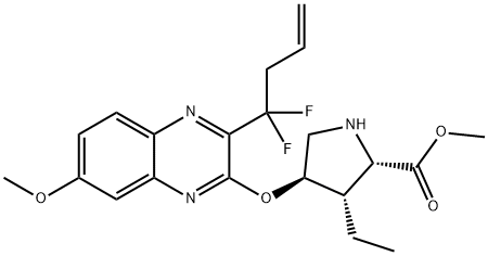L-Proline, 4-[[3-(1,1-difluoro-3-buten-1-yl)-7-methoxy-2-quinoxalinyl]oxy]-3-ethyl-,methyl ester, (3S,4R)-, 4-methylbenzenesulfonate (1:1) Structure