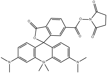 Spiro[isobenzofuran-1(3H),10'(9'H)-[9]silaanthracene]-6-carboxylic acid, 2',7'-bis(dimethylamino)-9',9'-dimethyl-3-oxo-, 2,5-dioxo-1-pyrrolidinyl ester Structure
