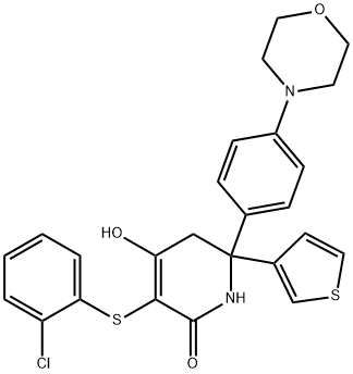 2(1H)-Pyridinone, 3-[(2-chlorophenyl)thio]-5,6-dihydro-4-hydroxy-6-[4-(4-morpholinyl)phenyl]-6-(3-thienyl)- Structure