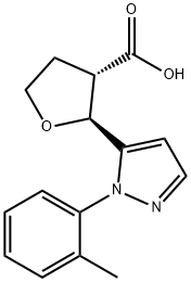 3-Furancarboxylic acid, tetrahydro-2-[1-(2-methylphenyl)-1H-pyrazol-5-yl]-, (2S,3S)- Structure