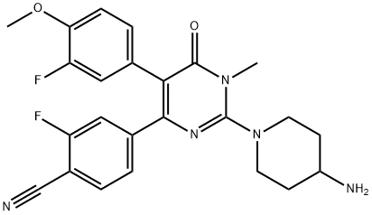 Benzonitrile, 4-[2-(4-amino-1-piperidinyl)-5-(3-fluoro-4-methoxyphenyl)-1,6-dihydro-1-methyl-6-oxo-4-pyrimidinyl]-2-fluoro- 구조식 이미지