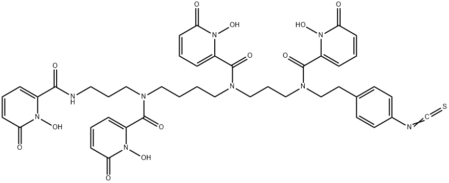 2-Pyridinecarboxamide, N-[3-[[(1,6-dihydro-1-hydroxy-6-oxo-2-pyridinyl)carbonyl]amino]propyl]-N-[4-[[(1,6-dihydro-1-hydroxy-6-oxo-2-pyridinyl)carbonyl][3-[[(1,6-dihydro-1-hydroxy-6-oxo-2-pyridinyl)carbonyl][2-(4-isothiocyanatophenyl)ethyl]amino]propyl]amino]butyl]-1,6-dihydro-1-hydroxy-6-oxo- 구조식 이미지