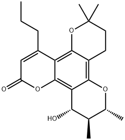 2H,6H,10H-Benzo[1,2-b:3,4-b':5,6-b'']tripyran-2-one, 7,8,11,12-tetrahydro-12-hydroxy-6,6,10,11-tetramethyl-4-propyl-, (10R,11S,12S)- Structure