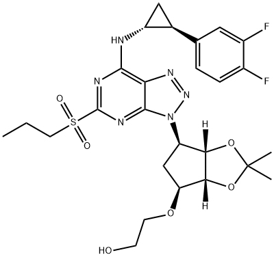 Ethanol, 2-[[(3aR,4S,6R,6aS)-6-[7-[[(1R,2S)-2-(3,4-difluorophenyl)cyclopropyl]amino]-5-(propylsulfonyl)-3H-1,2,3-triazolo[4,5-d]pyrimidin-3-yl]tetrahydro-2,2-dimethyl-4H-cyclopenta-1,3-dioxol-4-yl]oxy]- Structure
