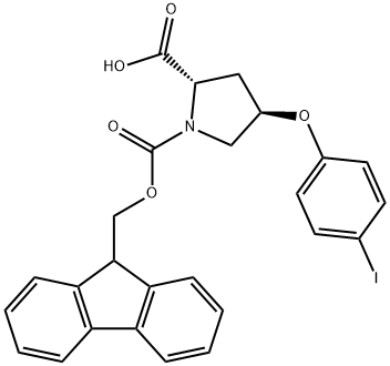 1,2-Pyrrolidinedicarboxylic acid, 4-(4-iodophenoxy)-, 1-(9H-fluoren-9-ylmethyl) ester, (2S,4R)- Structure