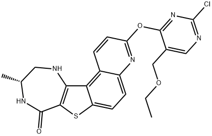 8H-[1,4]Diazepino[5',6':4,5]thieno[3,2-f]quinolin-8-one, 3-[[2-chloro-5-(ethoxymethyl)-4-pyrimidinyl]oxy]-9,10,11,12-tetrahydro-10-methyl-, (10R)- 구조식 이미지