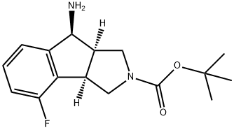 Indeno[1,2- c ]pyrrole-2(1 H )-carboxylic acid, 8-
amino-4-fluoro-3,3a,8,8a-tetrahydro-, 1,1-
dimethylethyl ester, (3aR ,8S ,8aR )- Structure