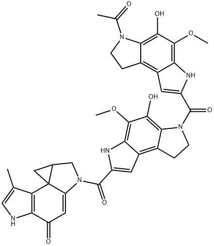 Cyclopropa[c]pyrrolo[3,2-e]indol-4(5H)-one, 2-[[6-[(6-acetyl-3,6,7,8-tetrahydro-5-hydroxy-4-methoxybenzo[1,2-b:4,3-b']dipyrrol-2-yl)carbonyl]-3,6,7,8-tetrahydro-5-hydroxy-4-methoxybenzo[1,2-b:4,3-b']dipyrrol-2-yl]carbonyl]-1,2,8,8a-tetrahydro-7-methyl- Structure