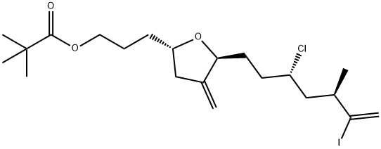 Propanoic acid, 2,2-dimethyl-, 3-[(2S,5S)-5-[(3S,5R)-3-chloro-6-iodo-5-methyl-6-hepten-1-yl]tetrahydro-4-methylene-2-furanyl]propyl ester Structure