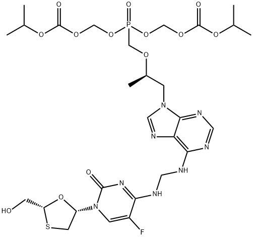 2,4,6,8-Tetraoxa-5-phosphanonanedioic acid, 5-[[(1R)-2-[6-[[[[5-fluoro-1,2-dihydro-1-[(2R,5S)-2-(hydroxymethyl)-1,3-oxathiolan-5-yl]-2-oxo-4-pyrimidinyl]amino]methyl]amino]-9H-purin-9-yl]-1-methylethoxy]methyl]-, 1,9-bis(1-methylethyl) ester, 5-oxide Structure