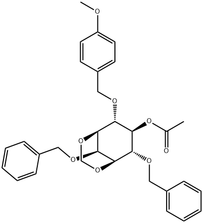 myo-Inositol, 4-O-(4-methoxyphenyl)methyl-1,3-O-methylene-2,6-bis-O-(phenylmethyl)-, acetate Structure